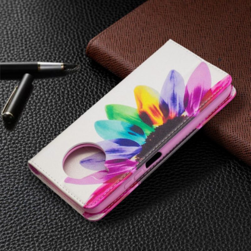 Folio Cover Xiaomi Redmi Note 9 Pro 5G Custodia in pelle Fiore Dell'acquerello