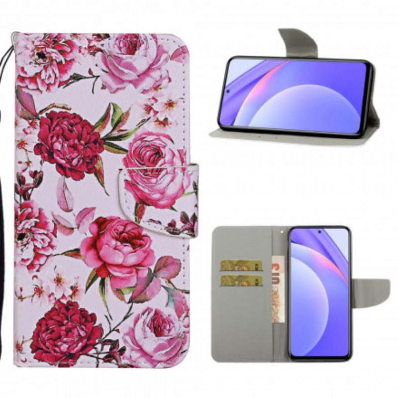 Folio Cover Xiaomi Redmi Note 9 Pro 5G Fiori Magistrali Con Cinturino