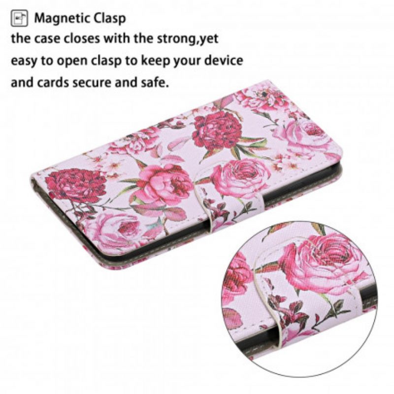 Folio Cover Xiaomi Redmi Note 9 Pro 5G Fiori Magistrali Con Cinturino