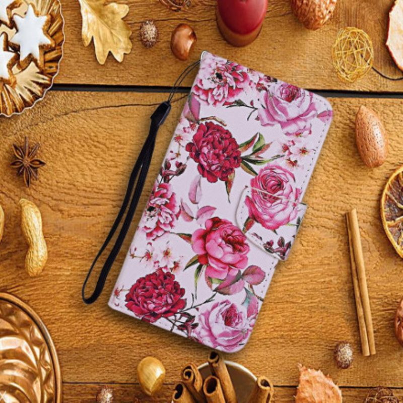 Folio Cover Xiaomi Redmi Note 9 Pro 5G Fiori Magistrali Con Cinturino