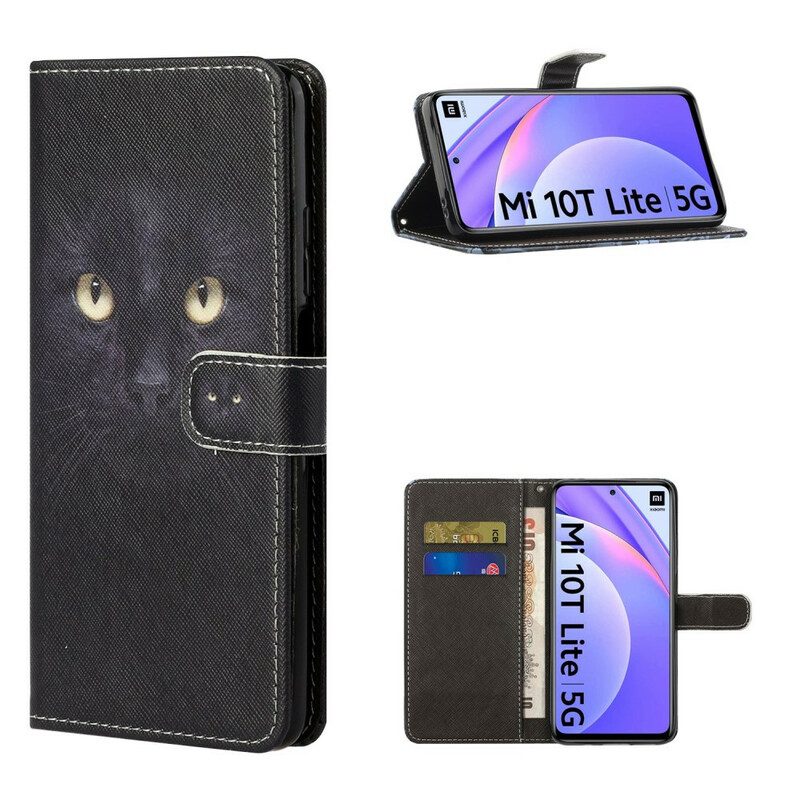 Folio Cover Xiaomi Redmi Note 9 Pro 5G Occhi Di Gatto Nero