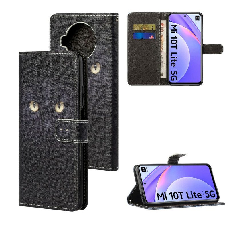 Folio Cover Xiaomi Redmi Note 9 Pro 5G Occhi Di Gatto Nero