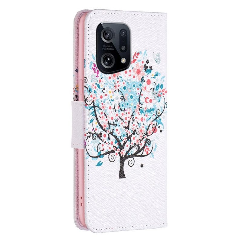 Custodia in pelle Oppo Find X5 Albero Fiorito