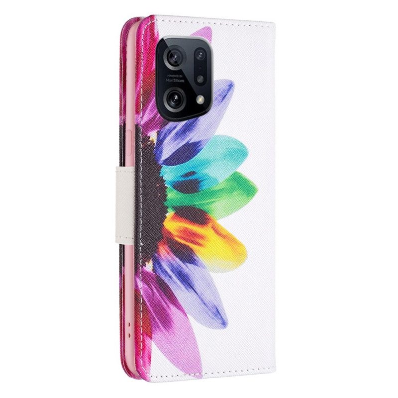 Custodia in pelle Oppo Find X5 Fiore Dell'acquerello