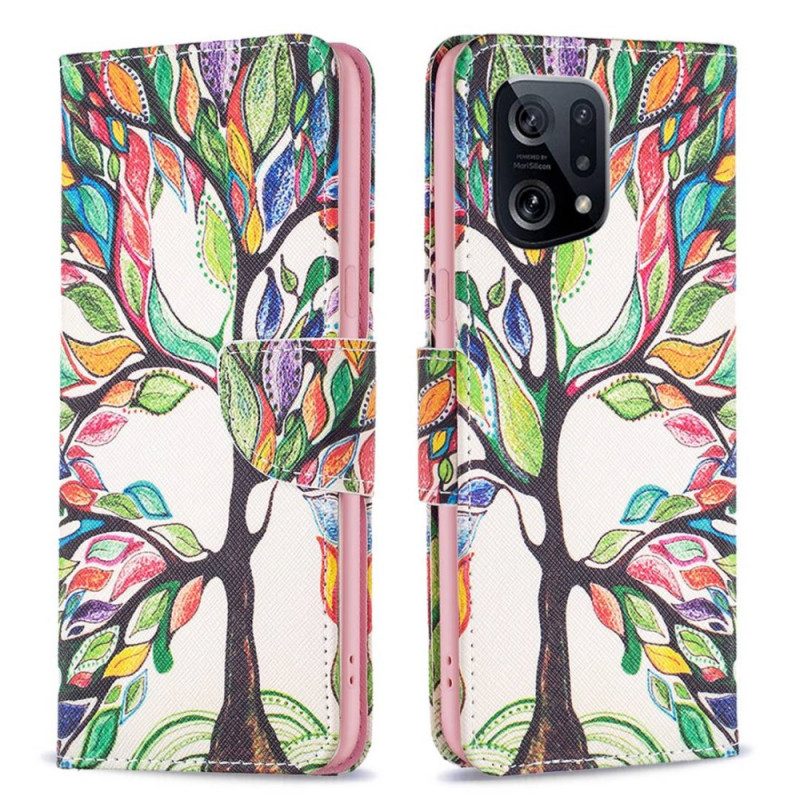 Custodia in pelle Oppo Find X5 Pittura Ad Albero