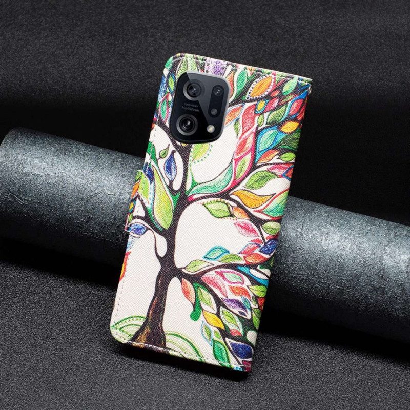 Custodia in pelle Oppo Find X5 Pittura Ad Albero