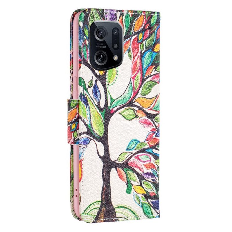 Custodia in pelle Oppo Find X5 Pittura Ad Albero