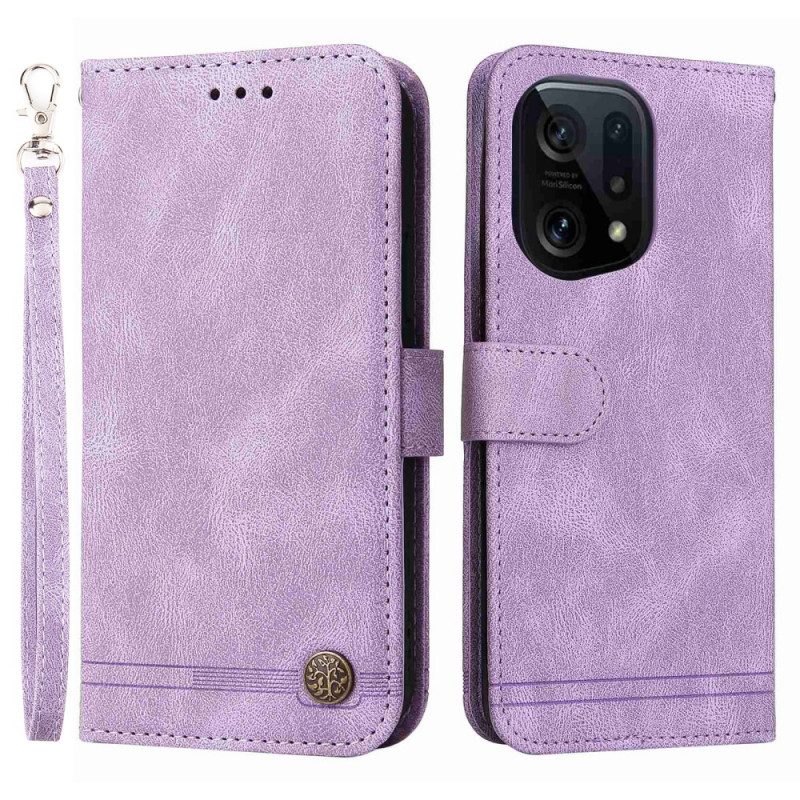 Custodia in pelle Oppo Find X5 Stile In Pelle Con Rivetto Decorativo