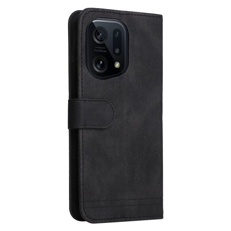 Custodia in pelle Oppo Find X5 Stile In Pelle Con Rivetto Decorativo