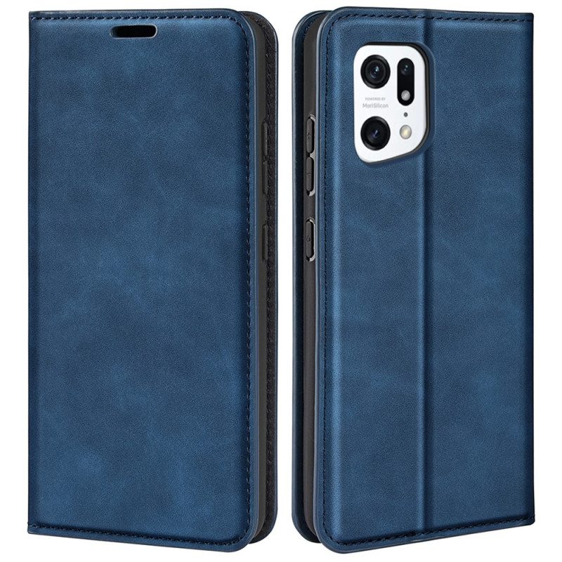 Folio Cover Oppo Find X5 Custodia in pelle Effetto Pelle Morbida Seta