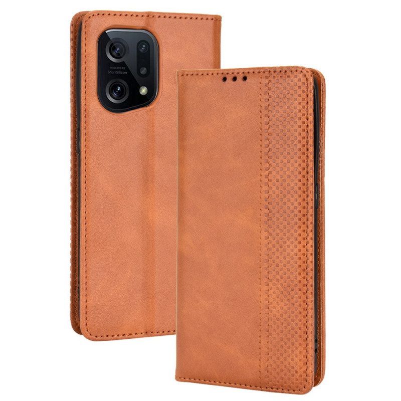 Folio Cover Oppo Find X5 Custodia in pelle Effetto Pelle Vintage Stilizzato