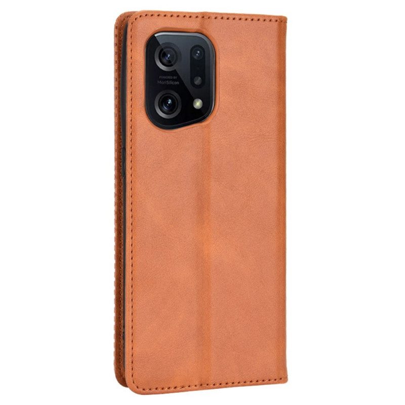 Folio Cover Oppo Find X5 Custodia in pelle Effetto Pelle Vintage Stilizzato