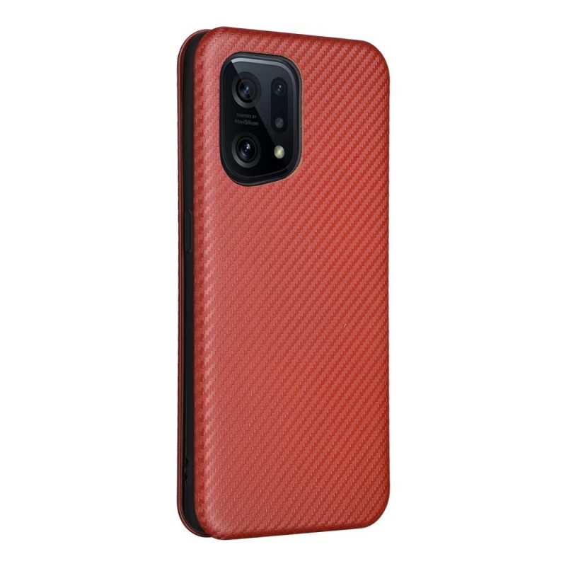 Folio Cover Oppo Find X5 Custodia in pelle Fibra Di Carbonio