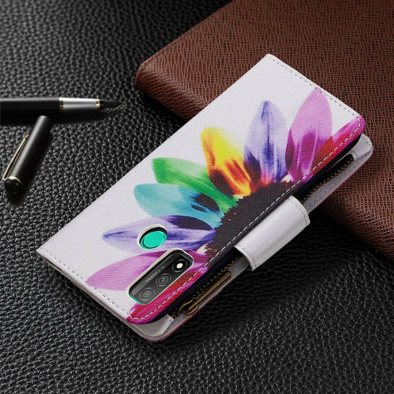 Custodia A Portafoglio Huawei P Smart 2020 Tasca Con Zip A Fiore