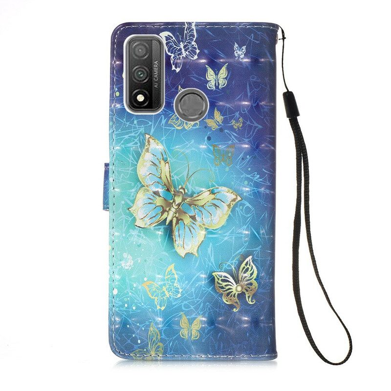 Custodia in pelle Huawei P Smart 2020 Farfalle Dorate Con Cinturino