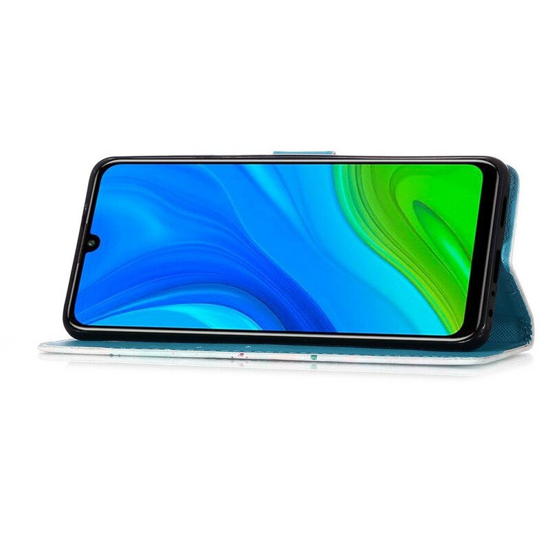 Custodia in pelle Huawei P Smart 2020 Farfalle Dorate Con Cinturino