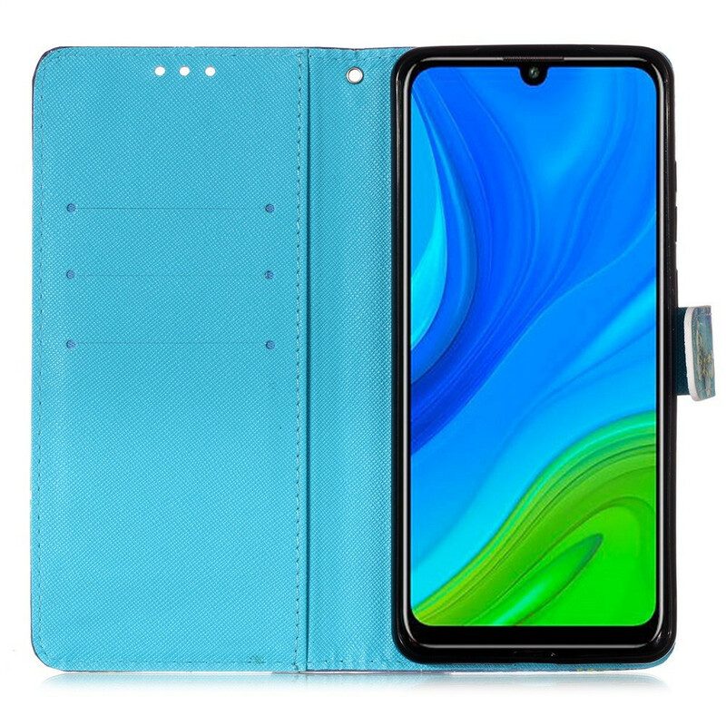 Custodia in pelle Huawei P Smart 2020 Farfalle Dorate Con Cinturino