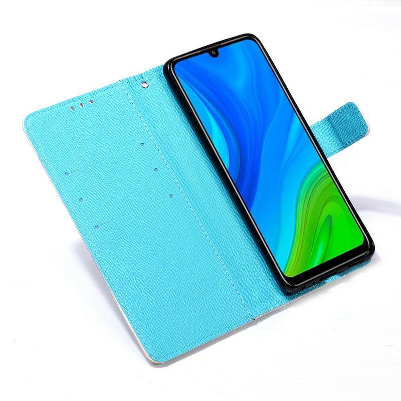 Custodia in pelle Huawei P Smart 2020 Farfalle Dorate Con Cinturino