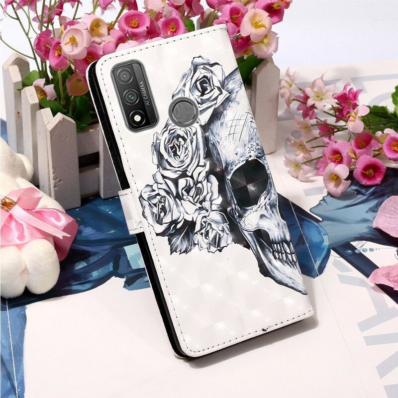 Custodia in pelle Huawei P Smart 2020 Teschio Fiorito