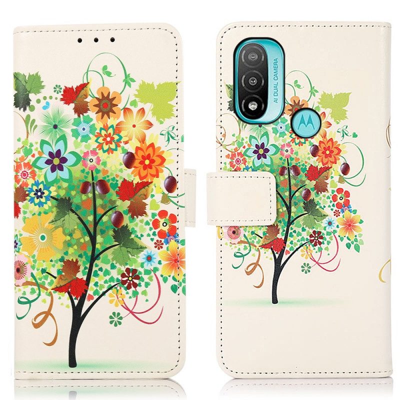 Custodia in pelle Moto E40 / E30 / E20 Albero In Fiore