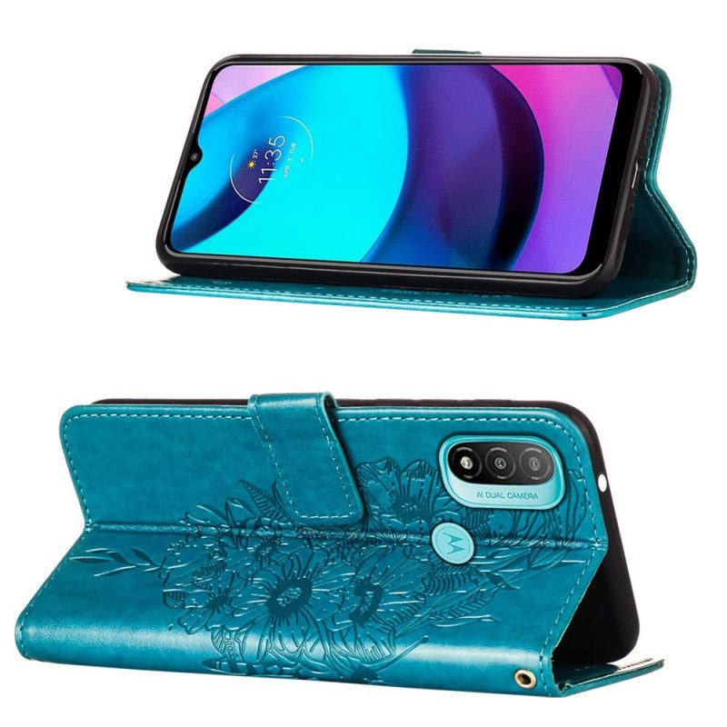 Custodia in pelle Moto E40 / E30 / E20 Disegno Farfalla