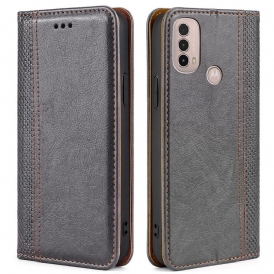 Folio Cover Moto E40 / E30 / E20 Custodia in pelle Cuciture In Pelle Crosta Litchi