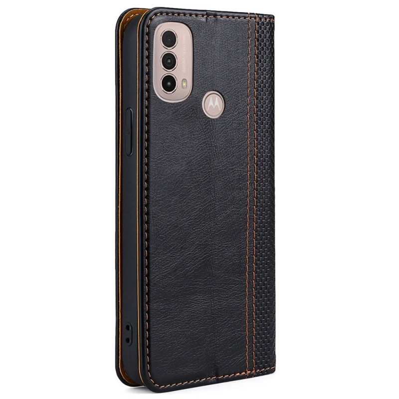 Folio Cover Moto E40 / E30 / E20 Custodia in pelle Cuciture In Pelle Crosta Litchi