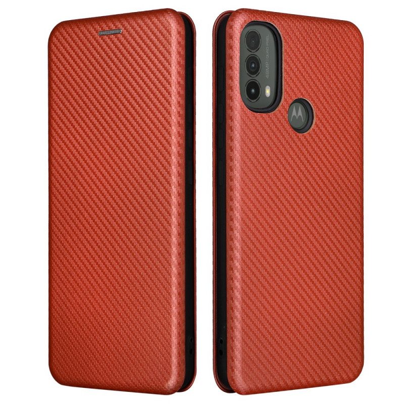 Folio Cover Moto E40 / E30 / E20 Custodia in pelle Fibra Di Carbonio