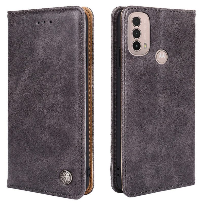 Folio Cover Moto E40 / E30 / E20 Custodia in pelle Rivetto In Pelle Stile