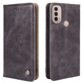 Folio Cover Moto E40 / E30 / E20 Custodia in pelle Rivetto In Pelle Stile