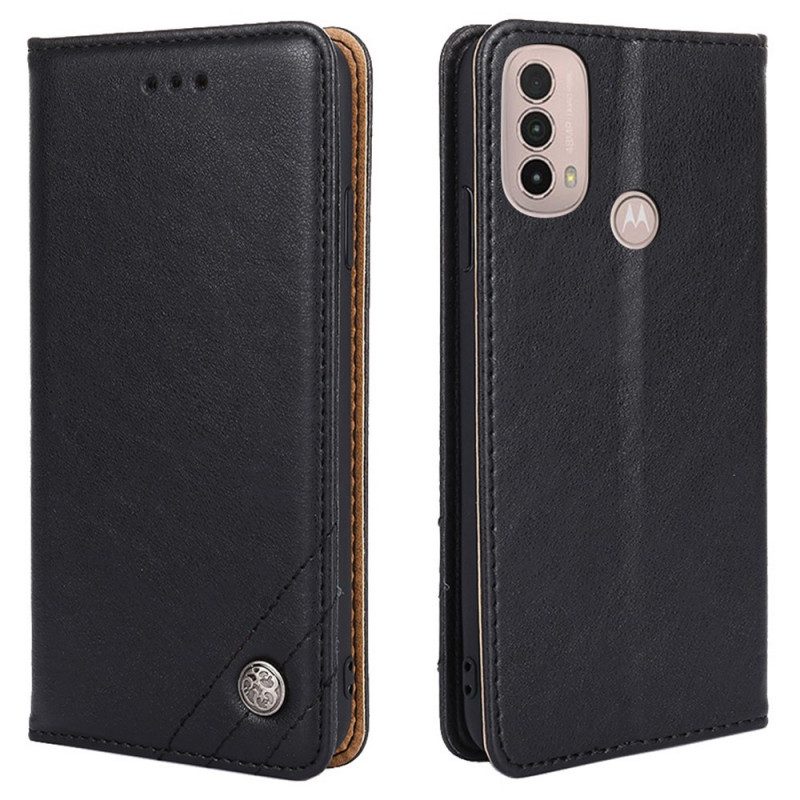 Folio Cover Moto E40 / E30 / E20 Custodia in pelle Rivetto In Pelle Stile