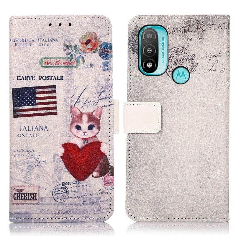 Folio Cover Moto E40 / E30 / E20 Gatto Viaggiatore