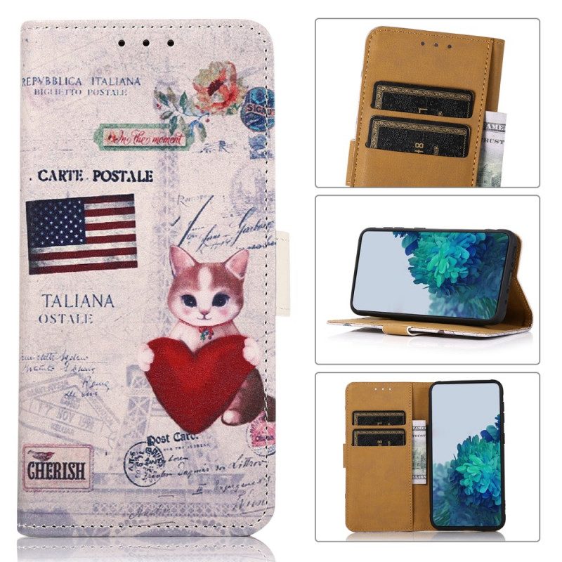 Folio Cover Moto E40 / E30 / E20 Gatto Viaggiatore