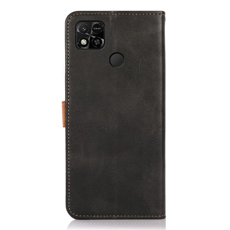 Custodia A Portafoglio Xiaomi Redmi 10A Chiusura Dorata Bicolore Khazneh