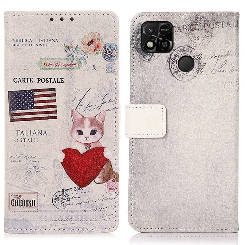 Custodia A Portafoglio Xiaomi Redmi 10A Gatto Viaggiatore