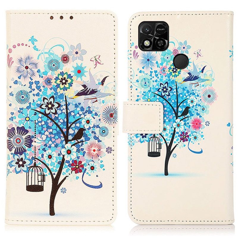 Custodia in pelle Xiaomi Redmi 10A Albero In Fiore