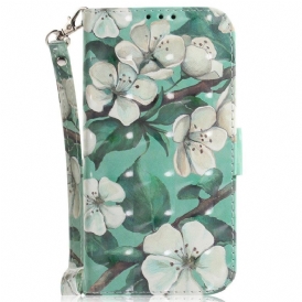 Custodia in pelle Xiaomi Redmi 10A Fiori Bianchi Strappy