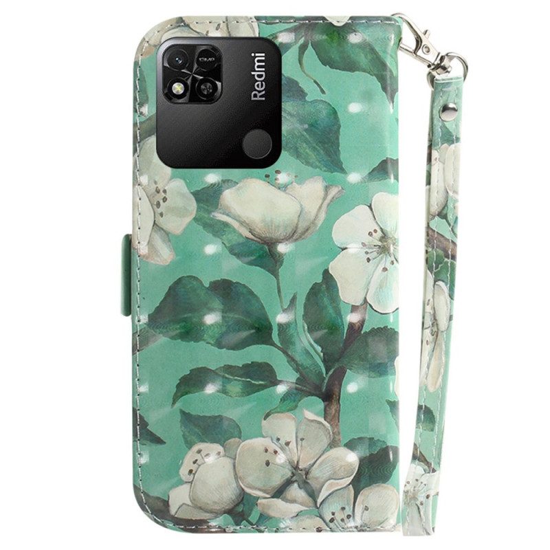 Custodia in pelle Xiaomi Redmi 10A Fiori Bianchi Strappy