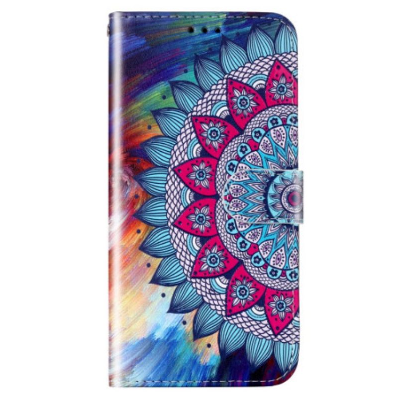 Custodia in pelle Xiaomi Redmi 10A Mandala Con Cinghie Colorate