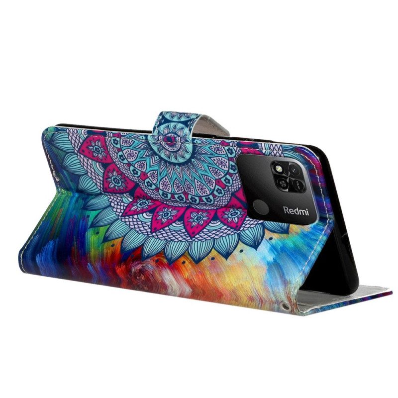 Custodia in pelle Xiaomi Redmi 10A Mandala Con Cinghie Colorate