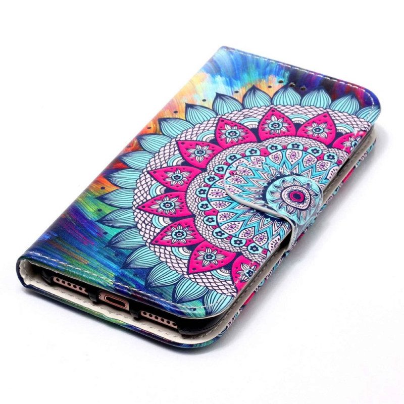 Custodia in pelle Xiaomi Redmi 10A Mandala Con Cinghie Colorate