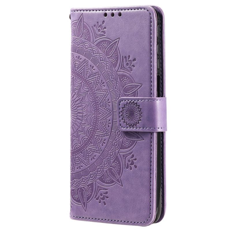 Custodia in pelle Xiaomi Redmi 10A Mandala Sole Con Cordino