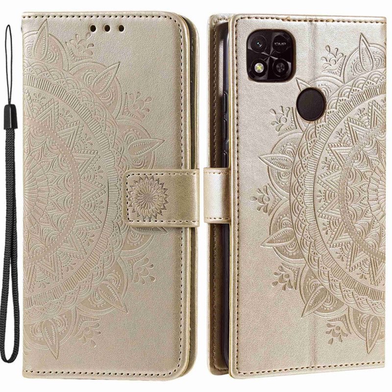 Custodia in pelle Xiaomi Redmi 10A Mandala Sole Con Cordino