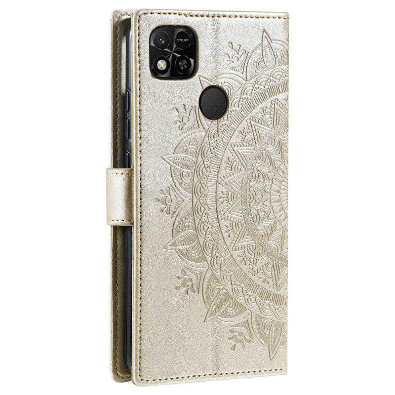 Custodia in pelle Xiaomi Redmi 10A Mandala Sole Con Cordino