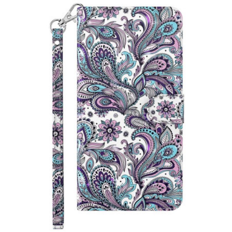 Custodia in pelle Xiaomi Redmi 10A Motivo Paisley Con Spalline