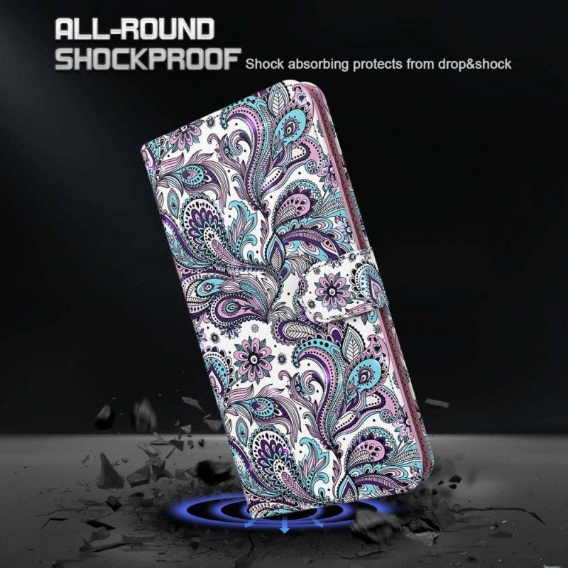 Custodia in pelle Xiaomi Redmi 10A Motivo Paisley Con Spalline