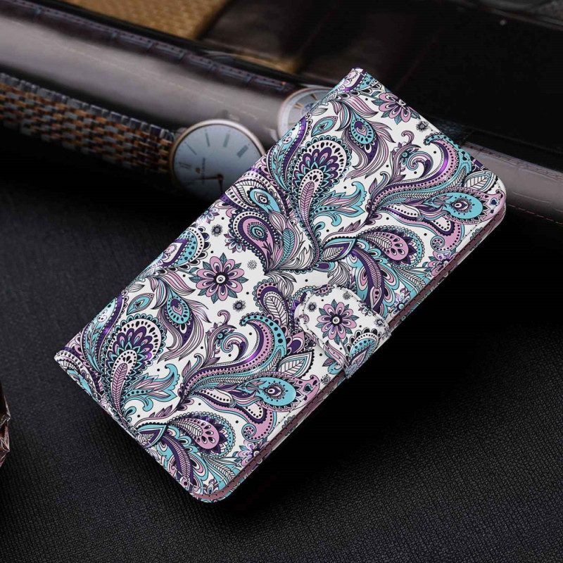 Custodia in pelle Xiaomi Redmi 10A Motivo Paisley Con Spalline