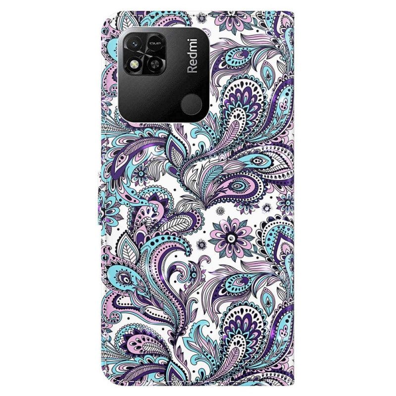 Custodia in pelle Xiaomi Redmi 10A Motivo Paisley Con Spalline