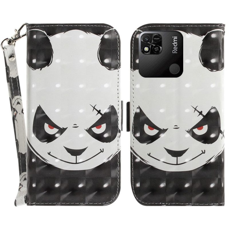 Custodia in pelle Xiaomi Redmi 10A Panda Arrabbiato Con Cordino