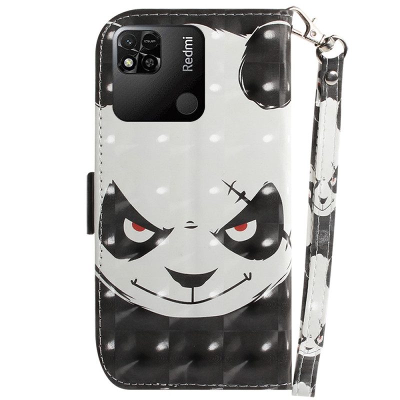 Custodia in pelle Xiaomi Redmi 10A Panda Arrabbiato Con Cordino